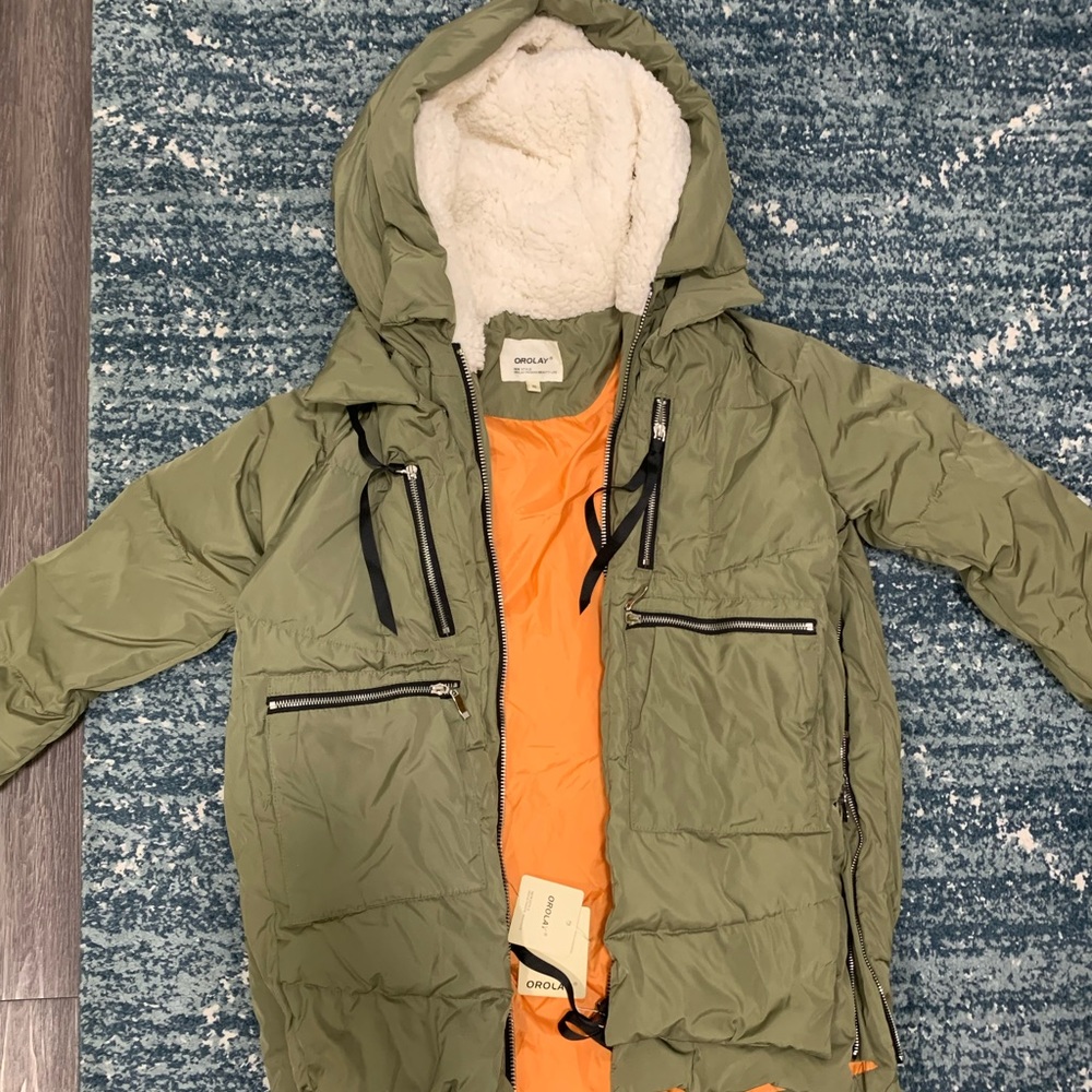 NWT Orolay Women's Thickened Down Jacket w/ Hood, Green, Size XS